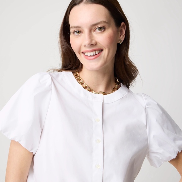 New J.CREW Puff-Sleeve Tie-Waist Top in White $79 CK750 - Picture 3 of 4